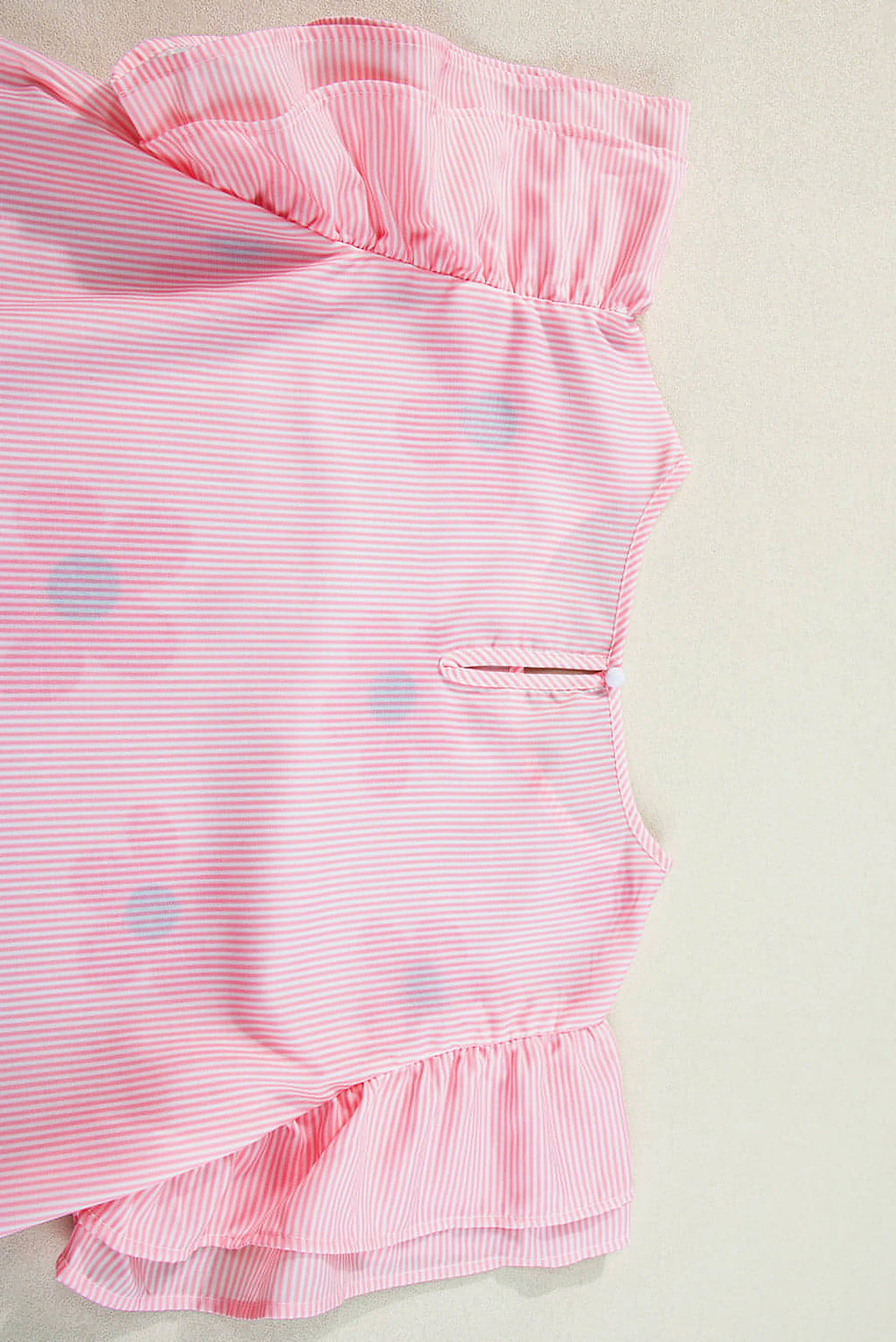 Pink Pinstripe Floral Print Ruffled Flutter Sleeve Blouse - enhanced image 8