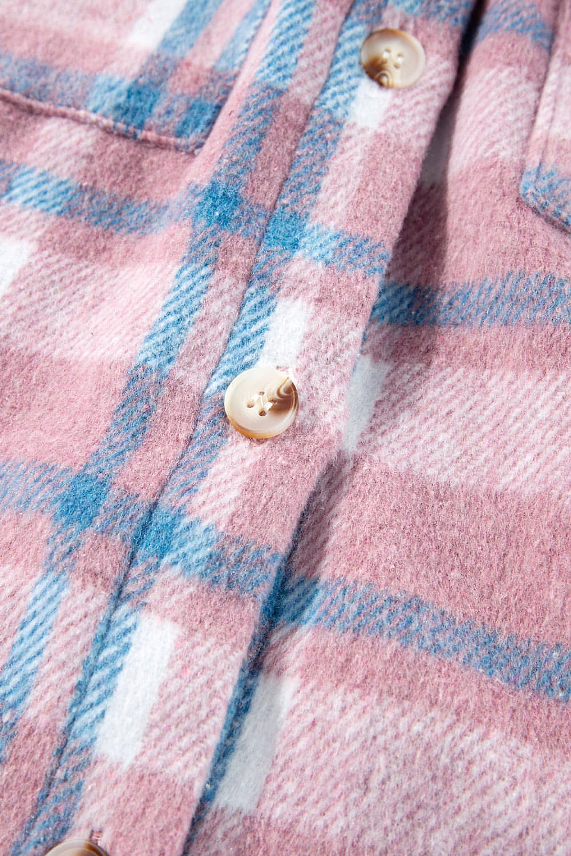 Pink Plaid Print Color Block Collared Flap Pockets Loose Shacket - enhanced image 8