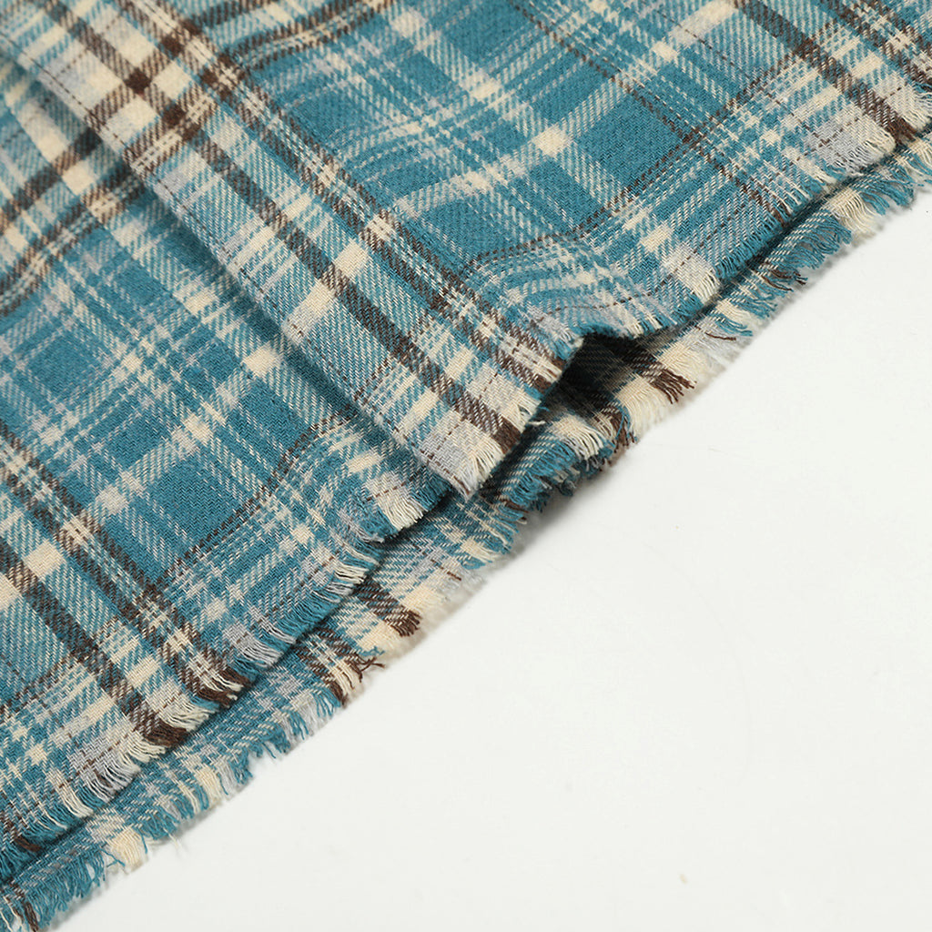 Plaid Long Sleeve DressShirt Casual Polo Collar Raw Edge Men - enhanced image 8