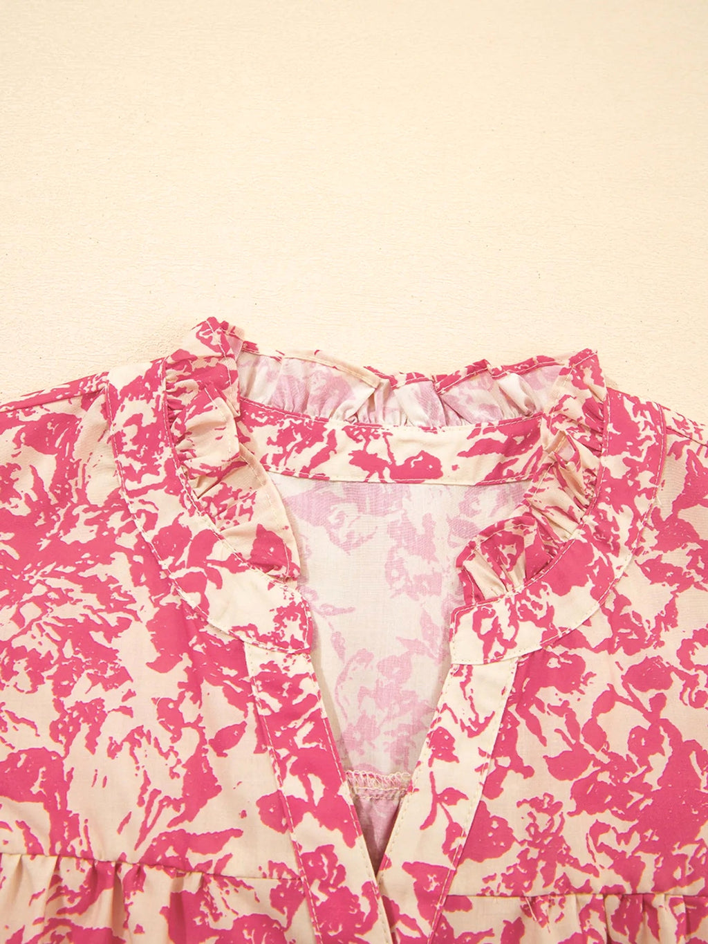 Printed Half Button Neck Ruffle Sleeve Blouse - enhanced image 8