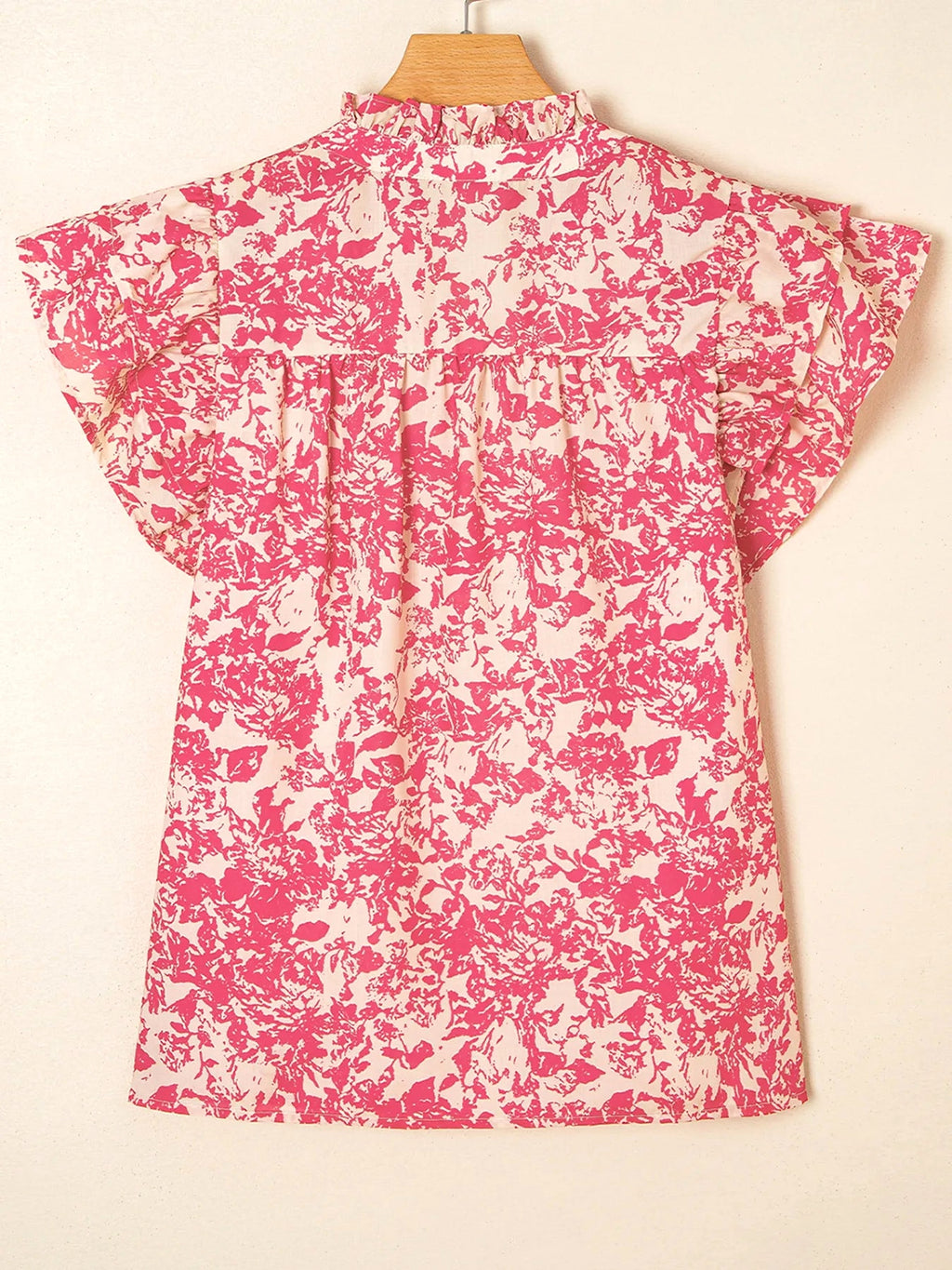 Printed Half Button Neck Ruffle Sleeve Blouse - enhanced image 8