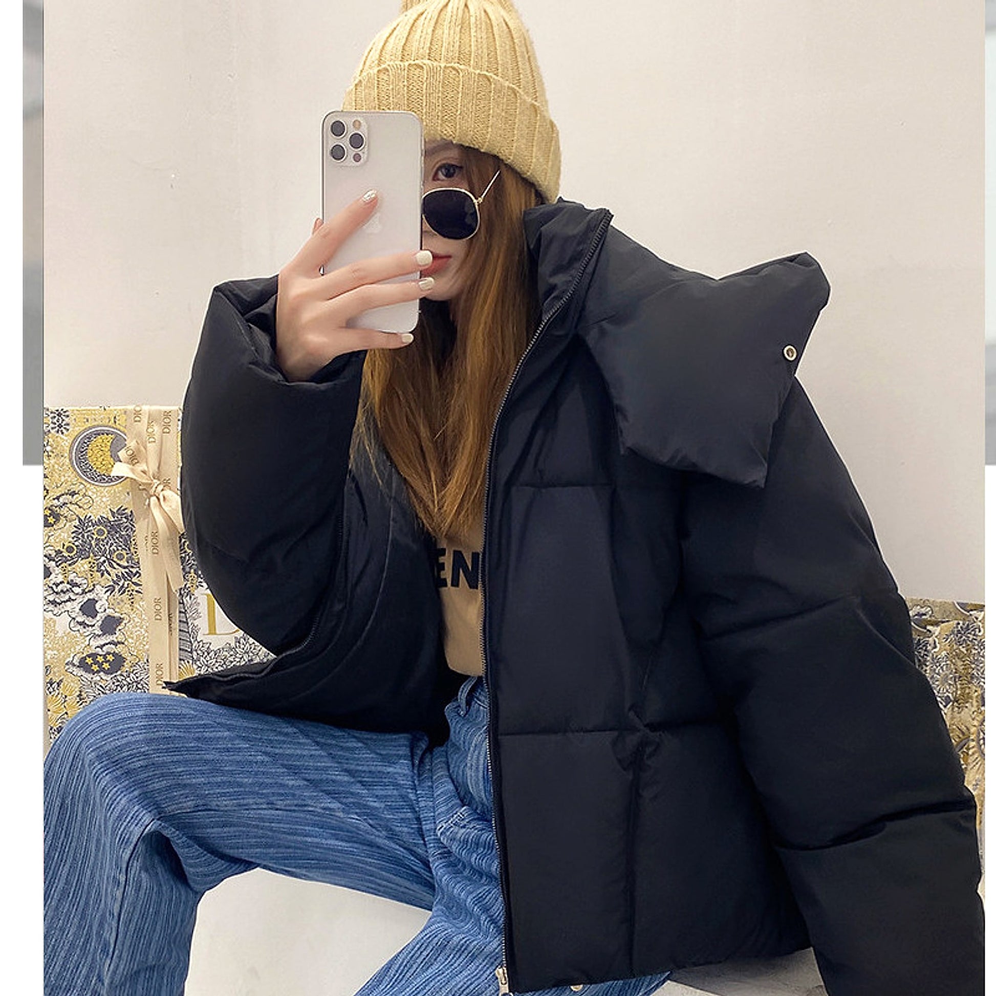 Puffy Hooded Bread Short Cotton-padded Jacket For Women Thick Loose - enhanced image 8
