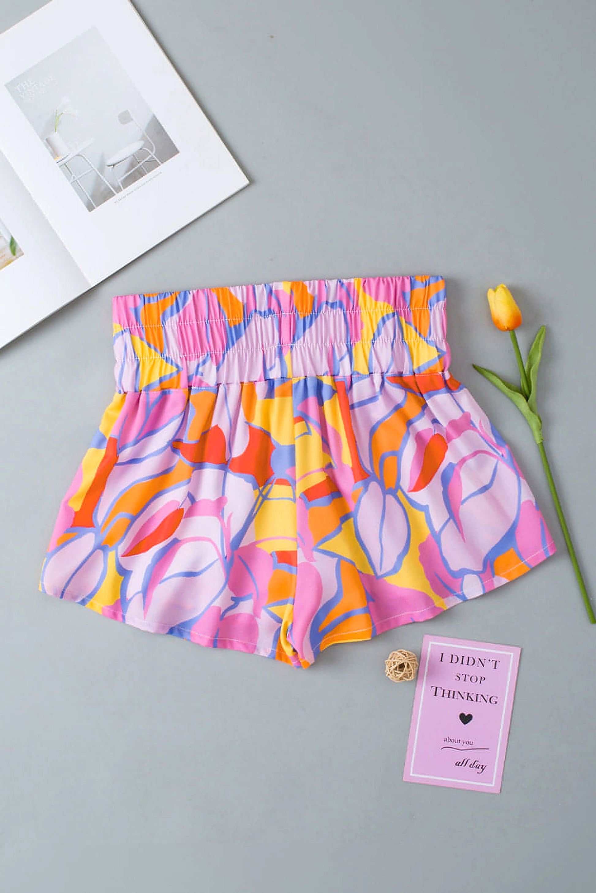 Purple Abstract Print Smock Waist Casual Shorts - enhanced image 8