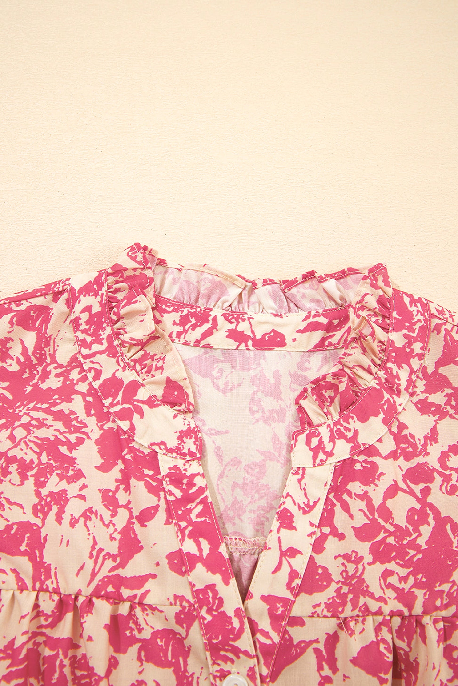 Rose Allover Printed Half Button Neck Ruffle Sleeve Blouse - enhanced image 8