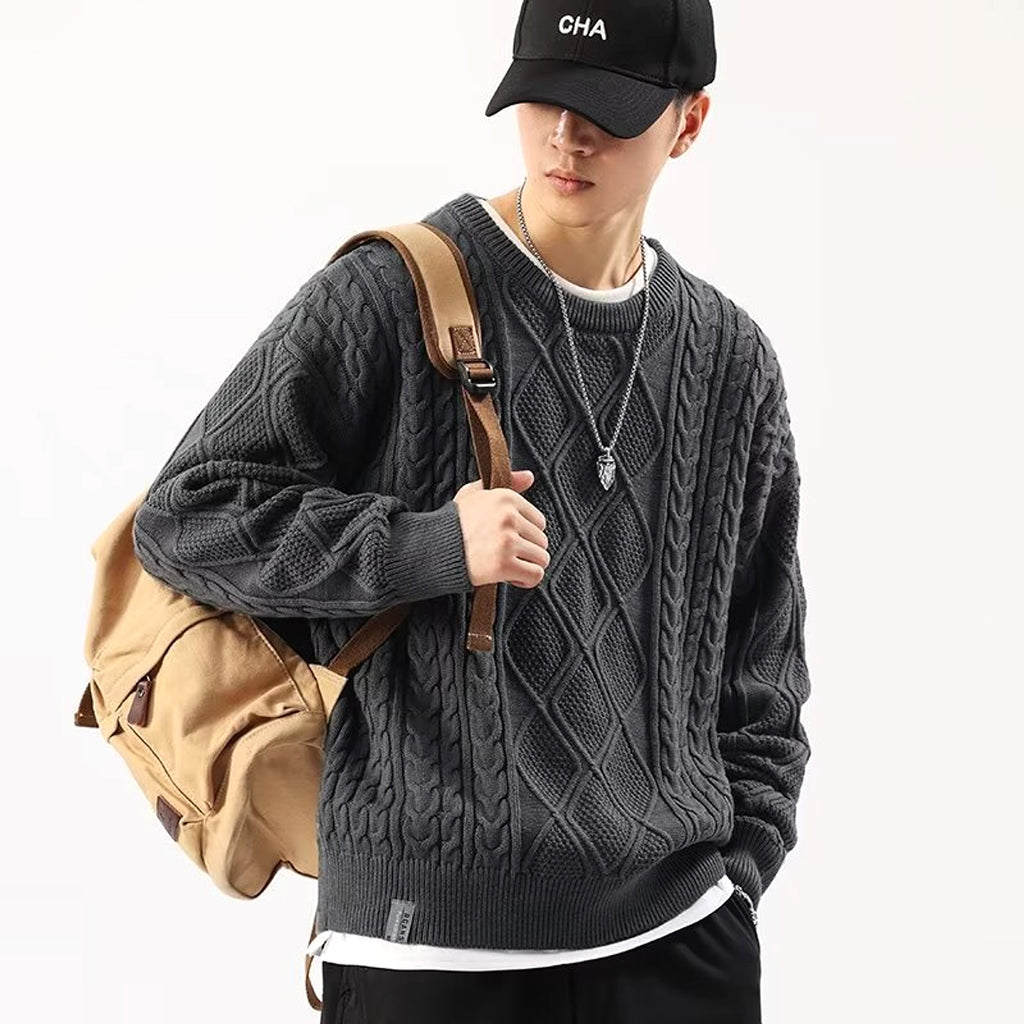 A1. Round Neck Sweater Men's Loose Sweater - enhanced image 8