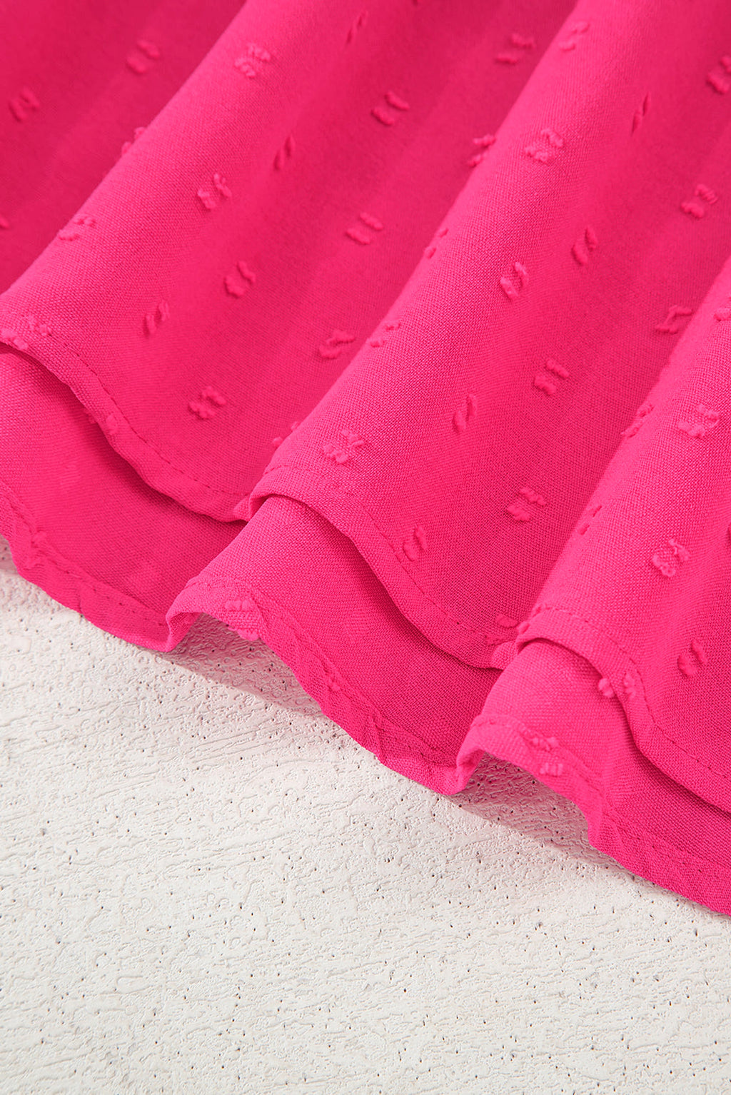 Sachet Pink Swiss Dot Smocked Frilled Neckline Short Sleeve Plus Size Dress - enhanced image 8