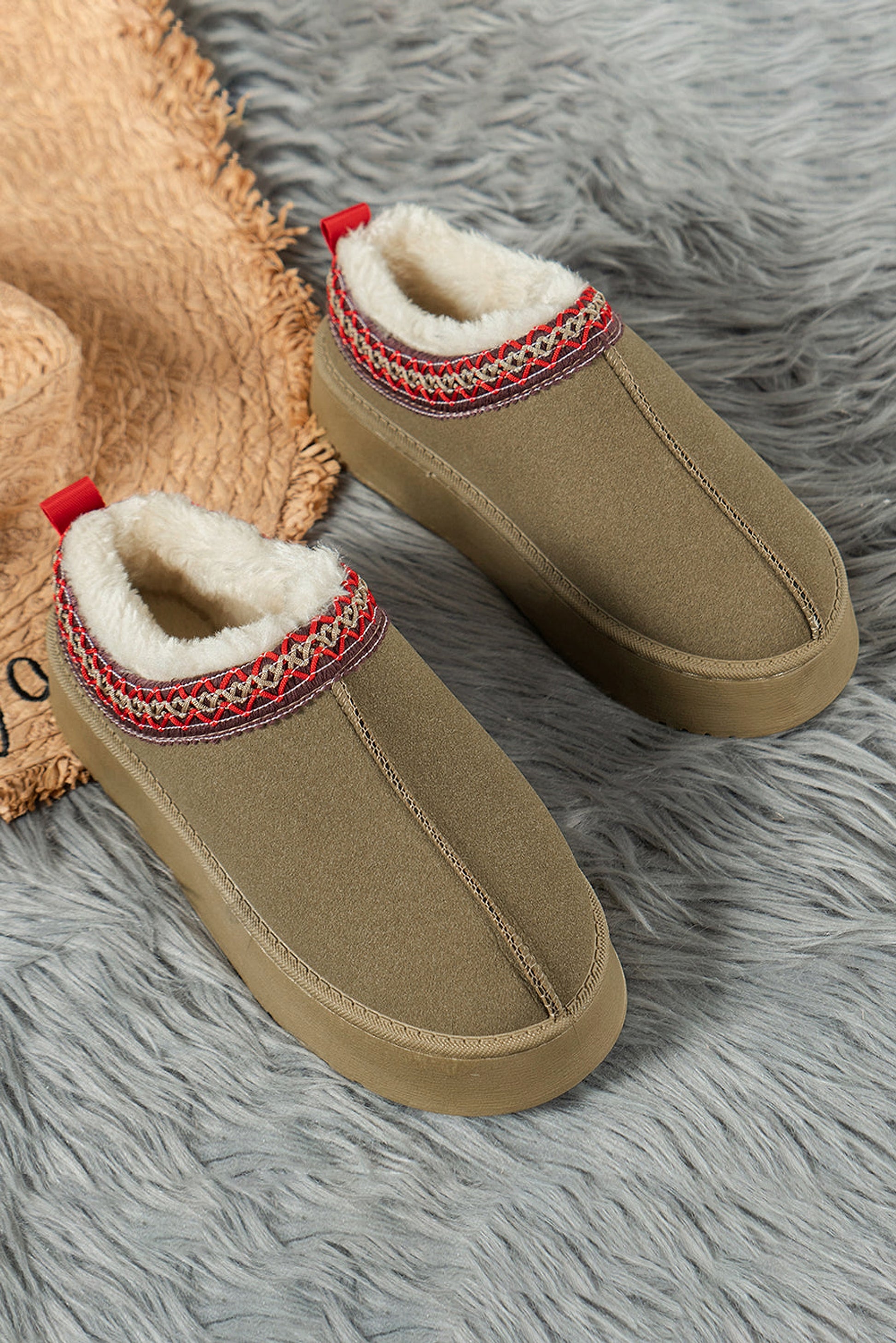 Sage Green Contrast Print Suede Plush Lined Snow Boots - enhanced image 8