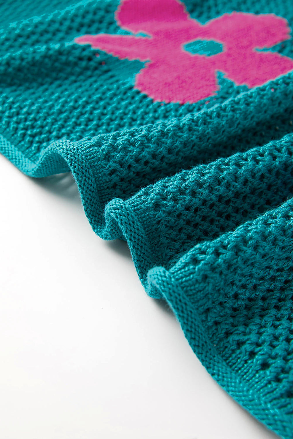 Sea Green Big Flower Hollowed Knit Drop Shoulder Sweater - enhanced image 8