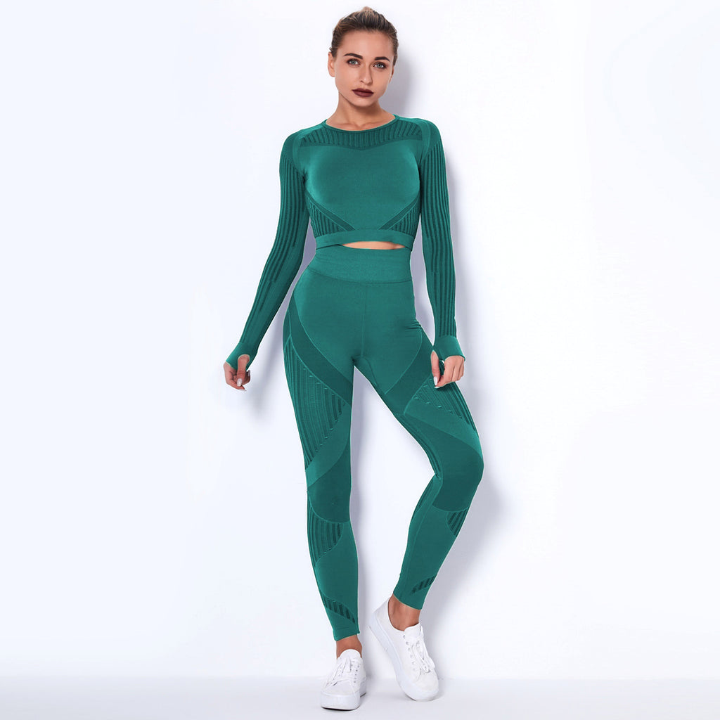 Seamless Knitted Absorbent Yoga Long-Sleeved Suit Yoga Wearsuit - enhanced image 8