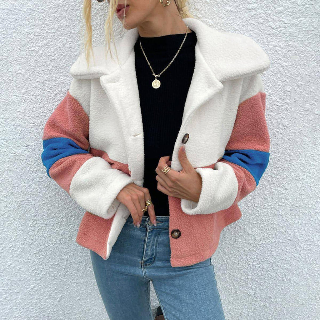 Shiny Color Block Button Down Collared Jacket - enhanced image 8