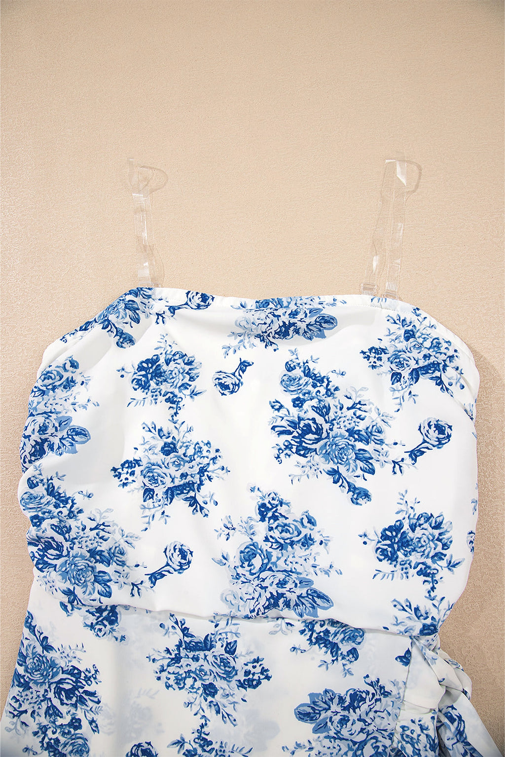 Sky Blue Floral Print Strapless Zipped Back Knot Waist Ruffled Romper - enhanced image 8