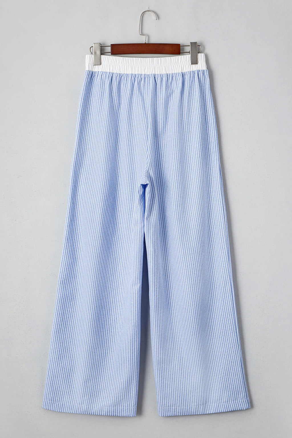 Sky Blue Stripe Wide Leg Buttoned Lace up Elastic High Waist Pants - enhanced image 8