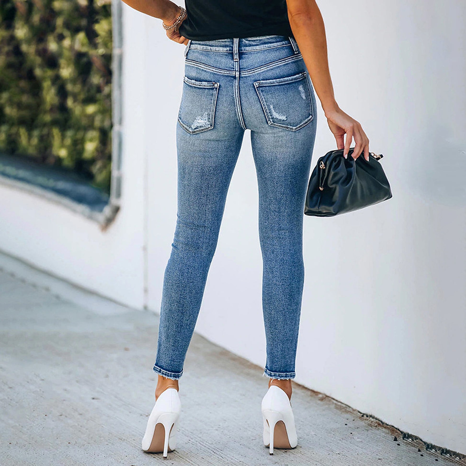 Slim Hole High Elasticity Women's Denim Trousers Jeans - enhanced image 8
