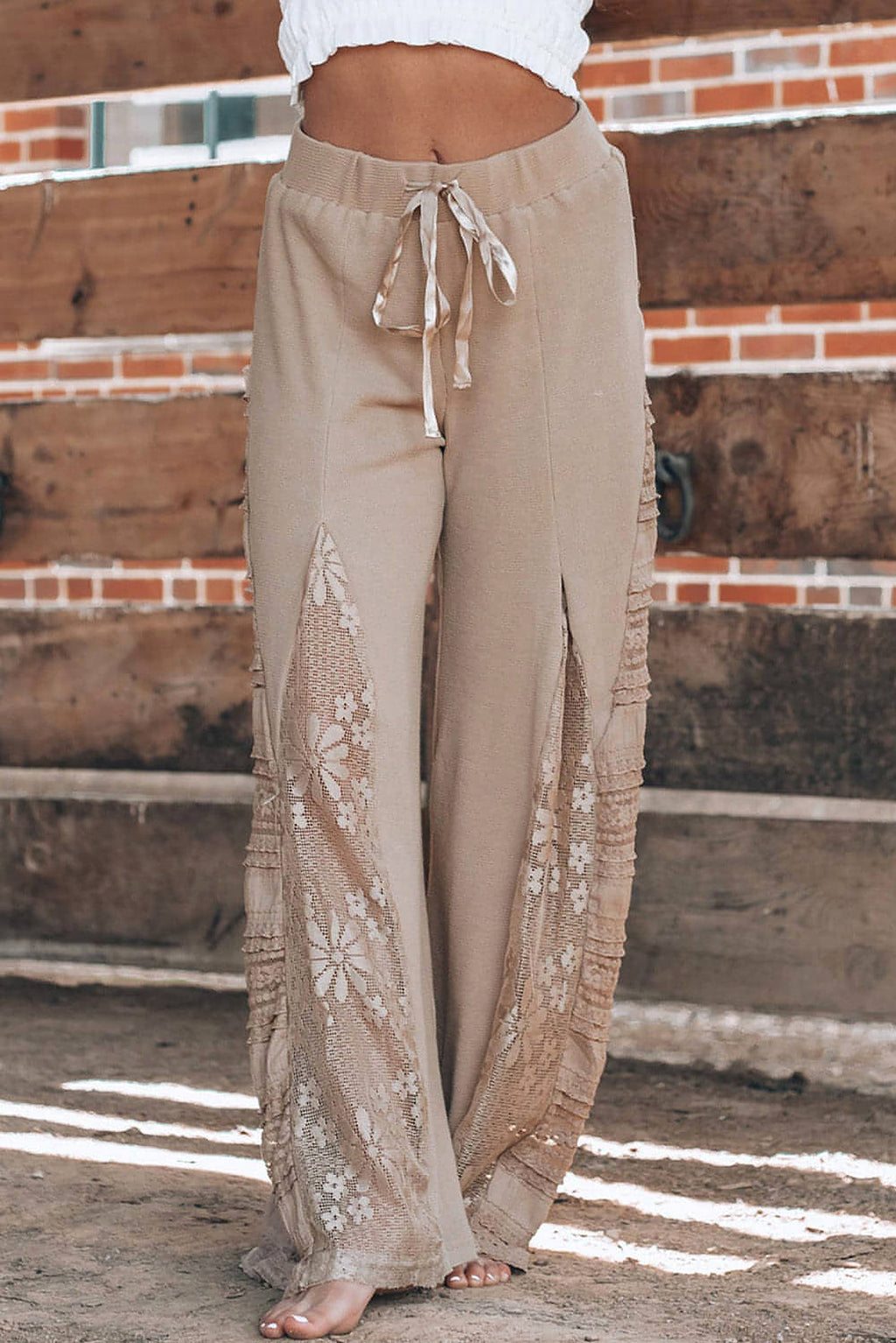 Smoke Gray Boho Lace Patchwork Wide Leg High Waist Pants - enhanced image 8