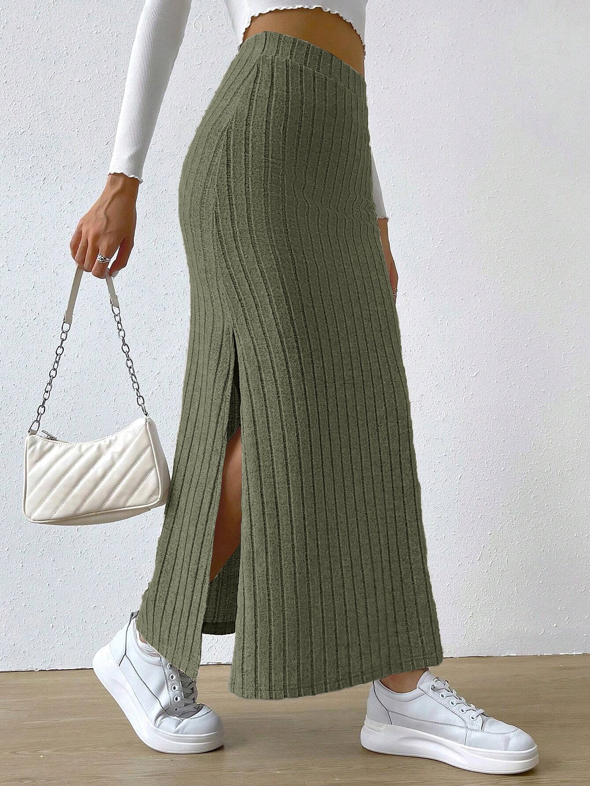 Spring Long Skirt High Waist Side Slit Slim Fit Knitted Women's Dress - enhanced image 8