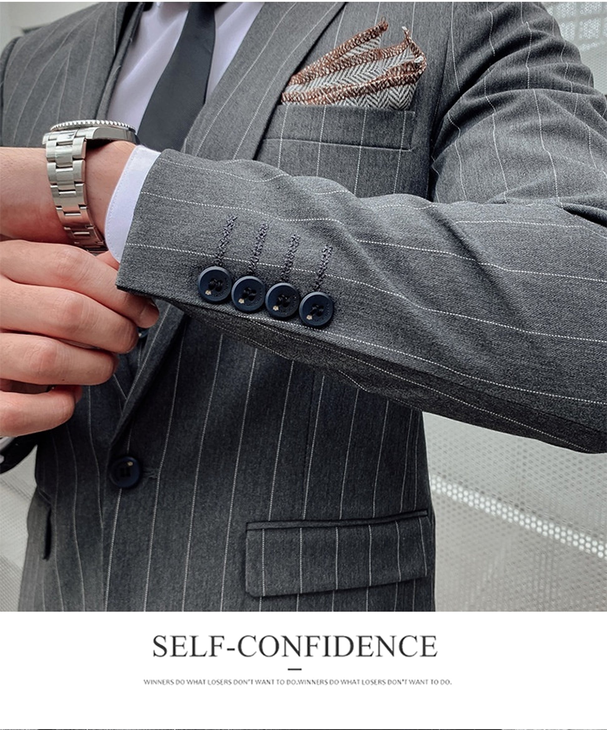 Striped Suit Men's Korean Style Small Suit Professional Business Suit - enhanced image 8