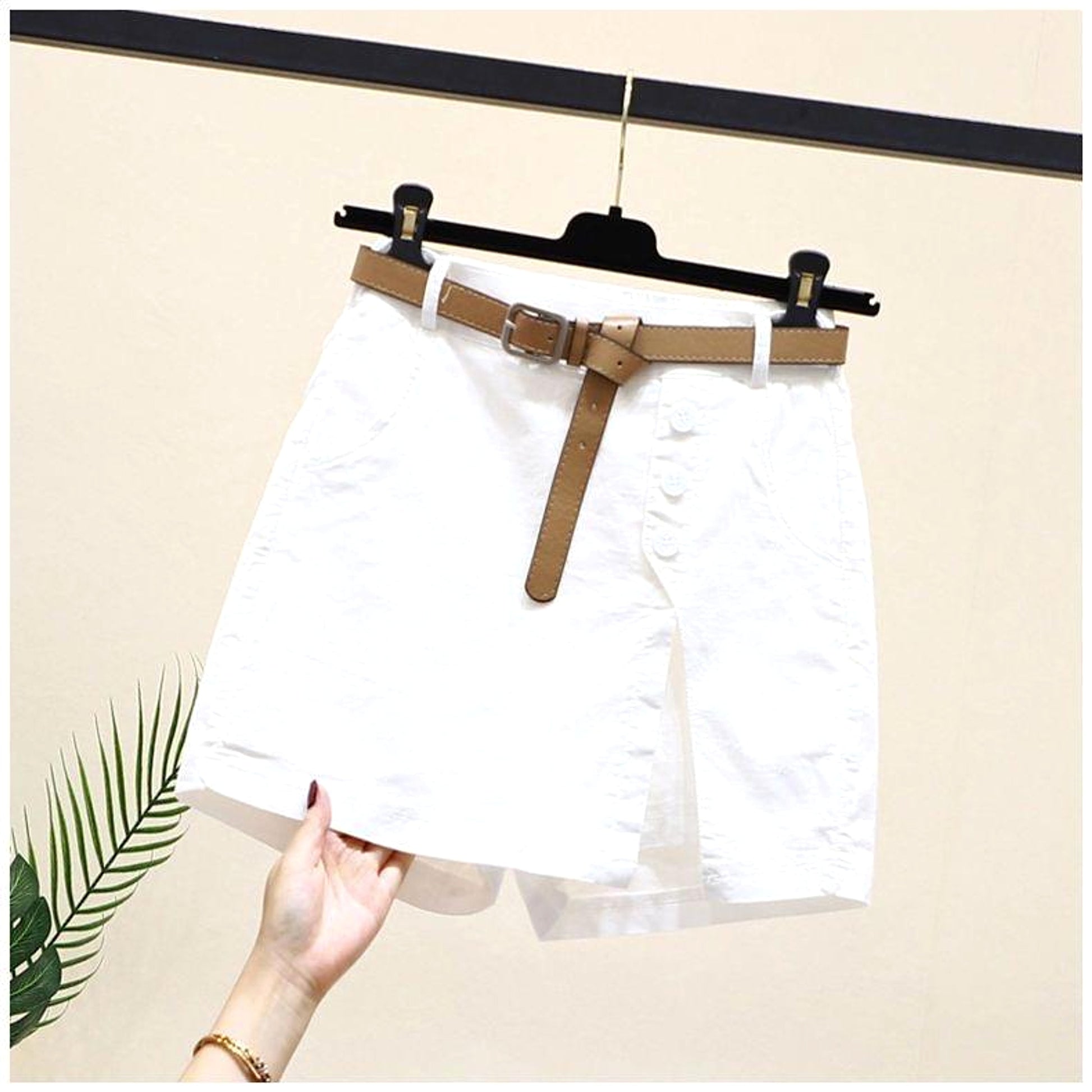 Summer New Button High Waist With Belt Cotton Shorts For Women Skirt - enhanced image 8