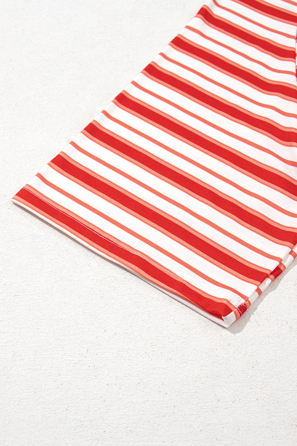 Tomato Red Stripe Print Contrast Collar Raglan Sleeve T Shirt - enhanced image 8