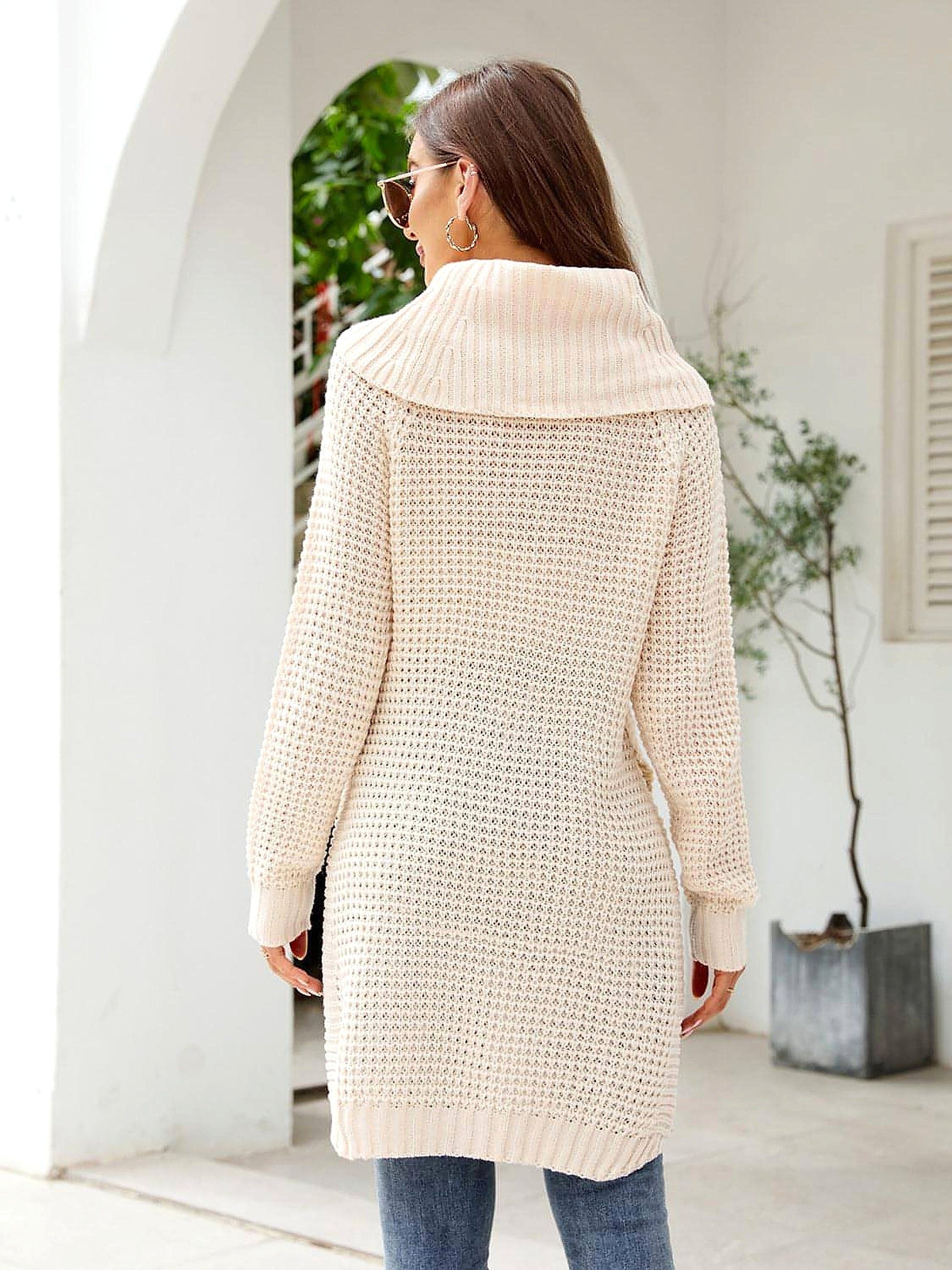 Turtleneck Waffle-Knit Slit Sweater Dress - enhanced image 8