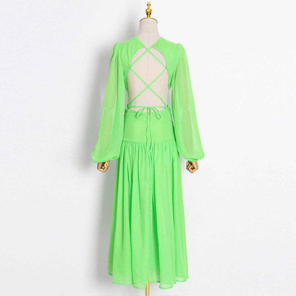 VeraLuxe™ V-Neck Lace-Up Dress – Elegant Silhouette Edition - enhanced image 8