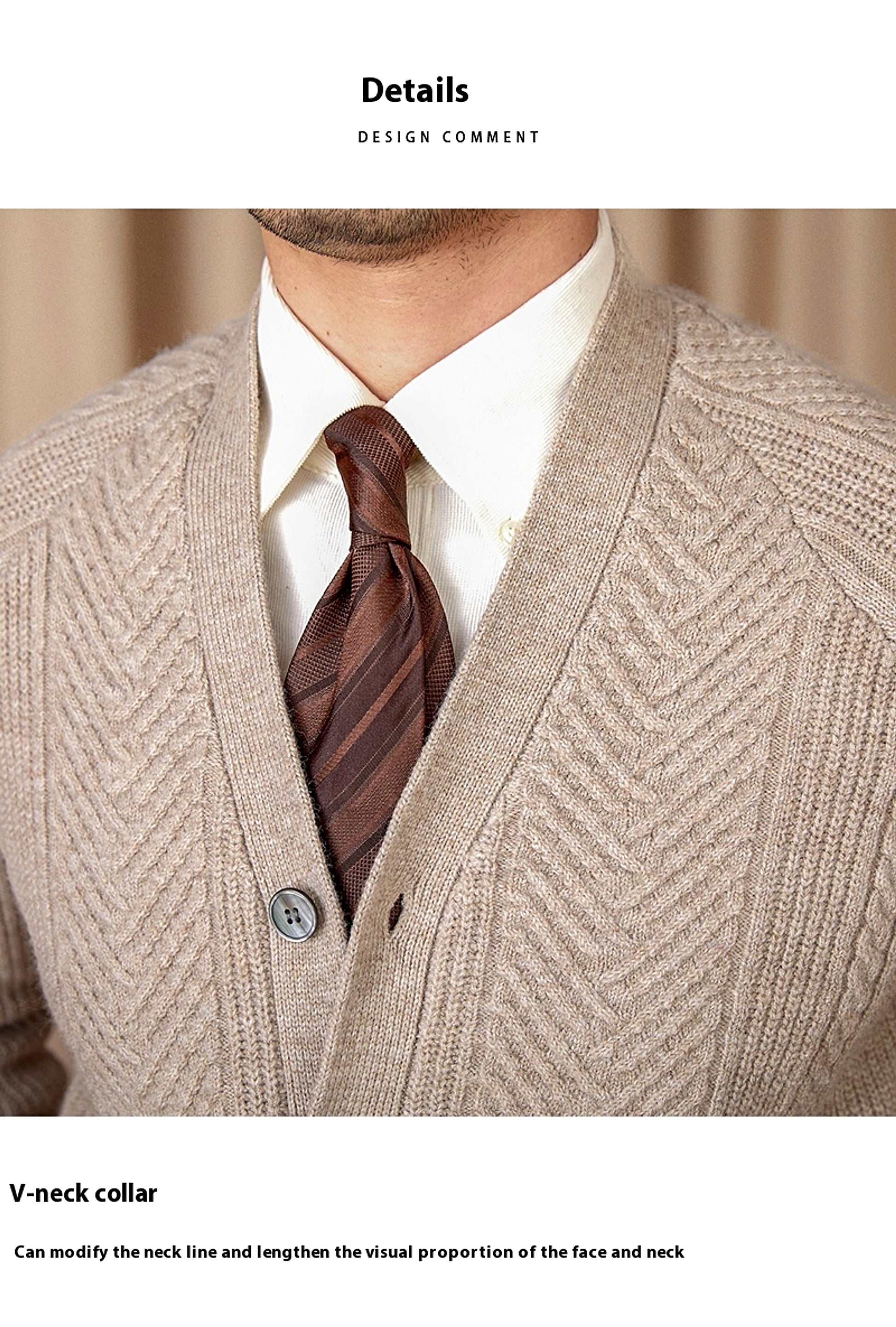 V-neck Solid Color Jacquard Knitted Cardigan Sweater Coat - enhanced image 8