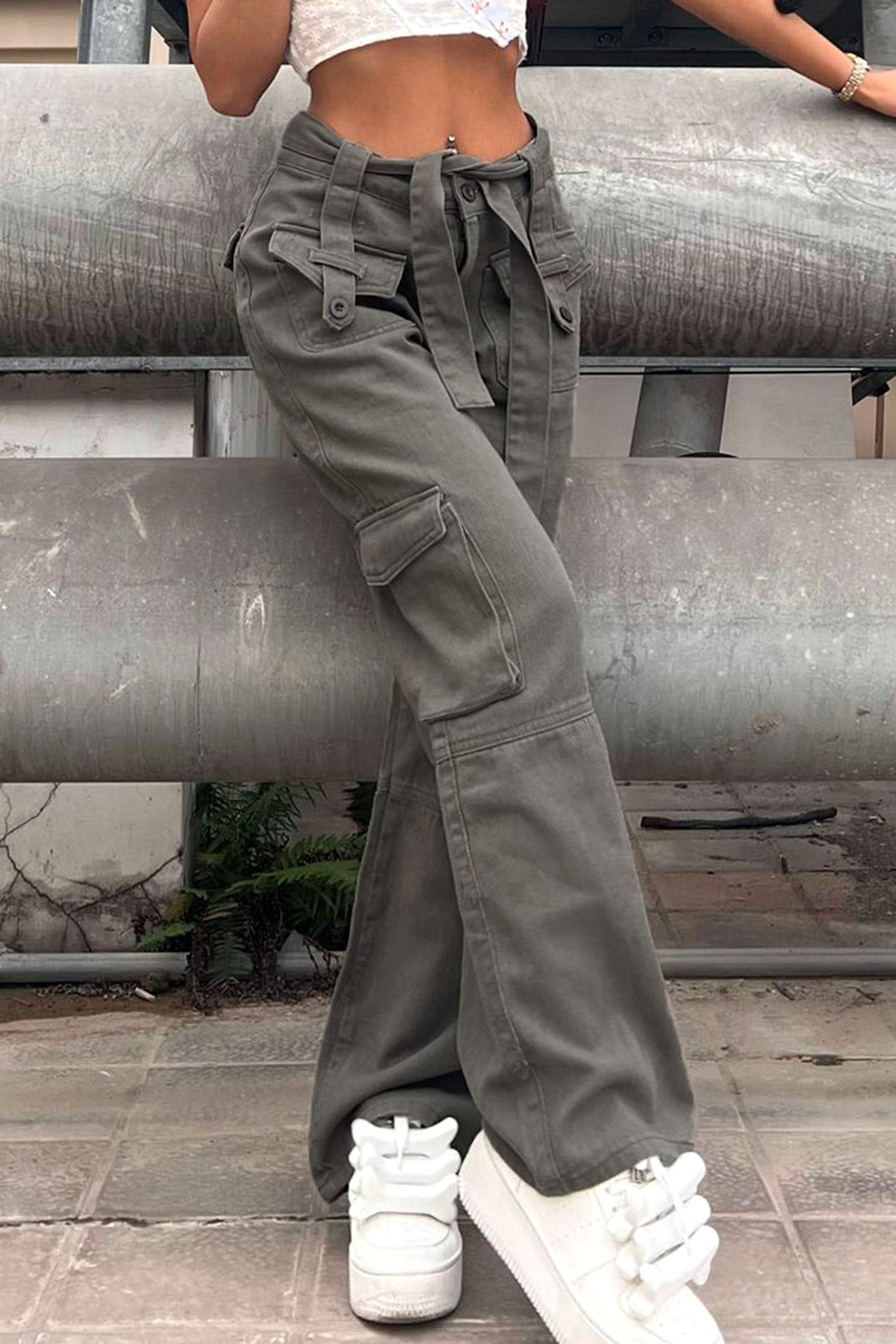 Vintage Multi Pocket Belt Casual Workwear Jeans Women - enhanced image 8