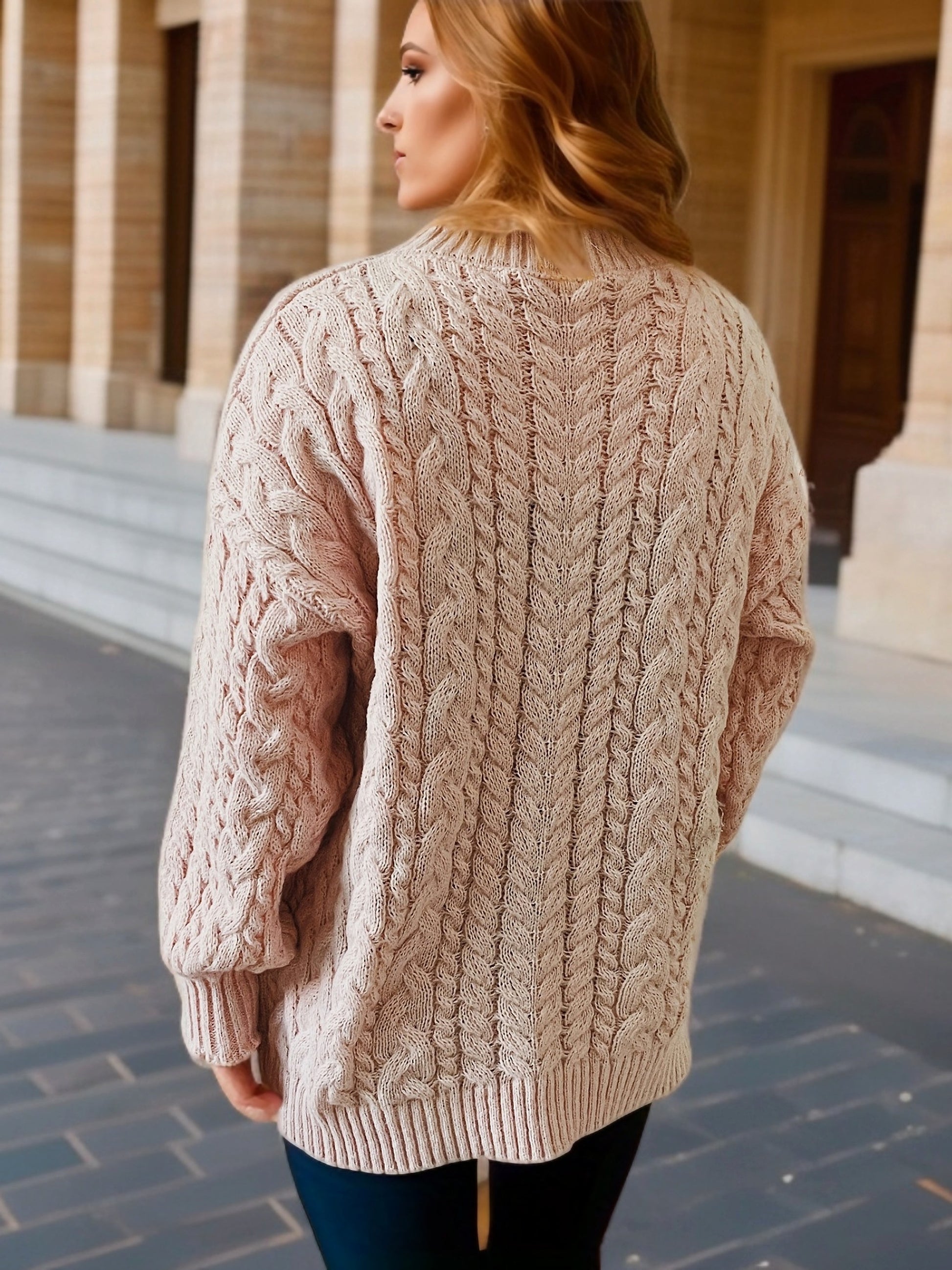 Vintage Vertical Stripes Twist Round Neck Long Sleeve Knitted Pullover Thick Needle Sweater For Women - enhanced image 8