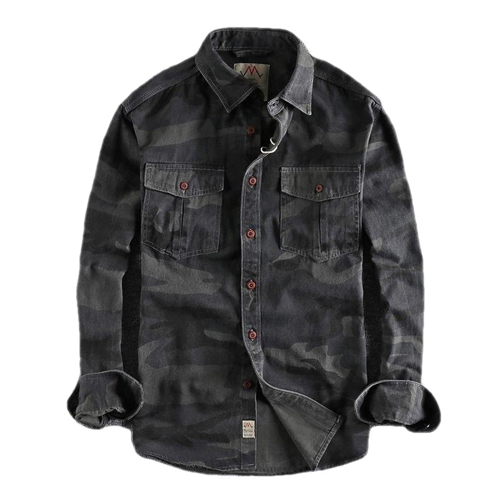 Washed Camouflage American Overalls Long Sleeve DressShirt Men - enhanced image 8