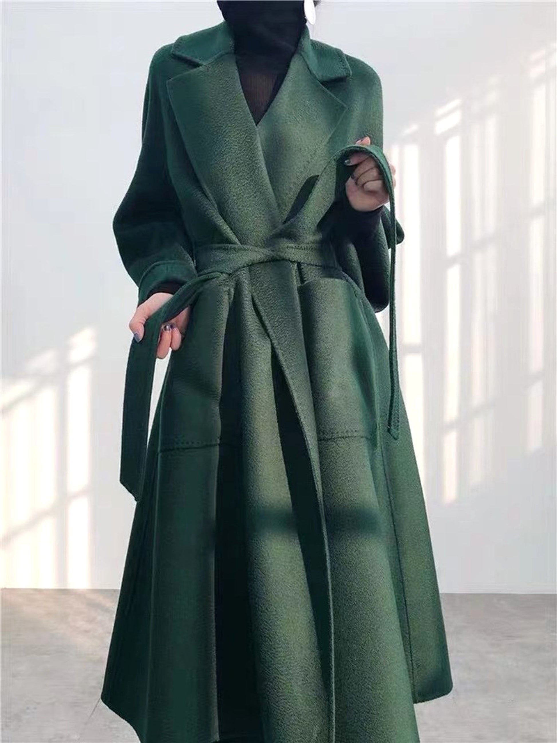 Water Ripple Cashmere Women's Long Reversible Coat – Luxury & Versatility - enhanced image 8