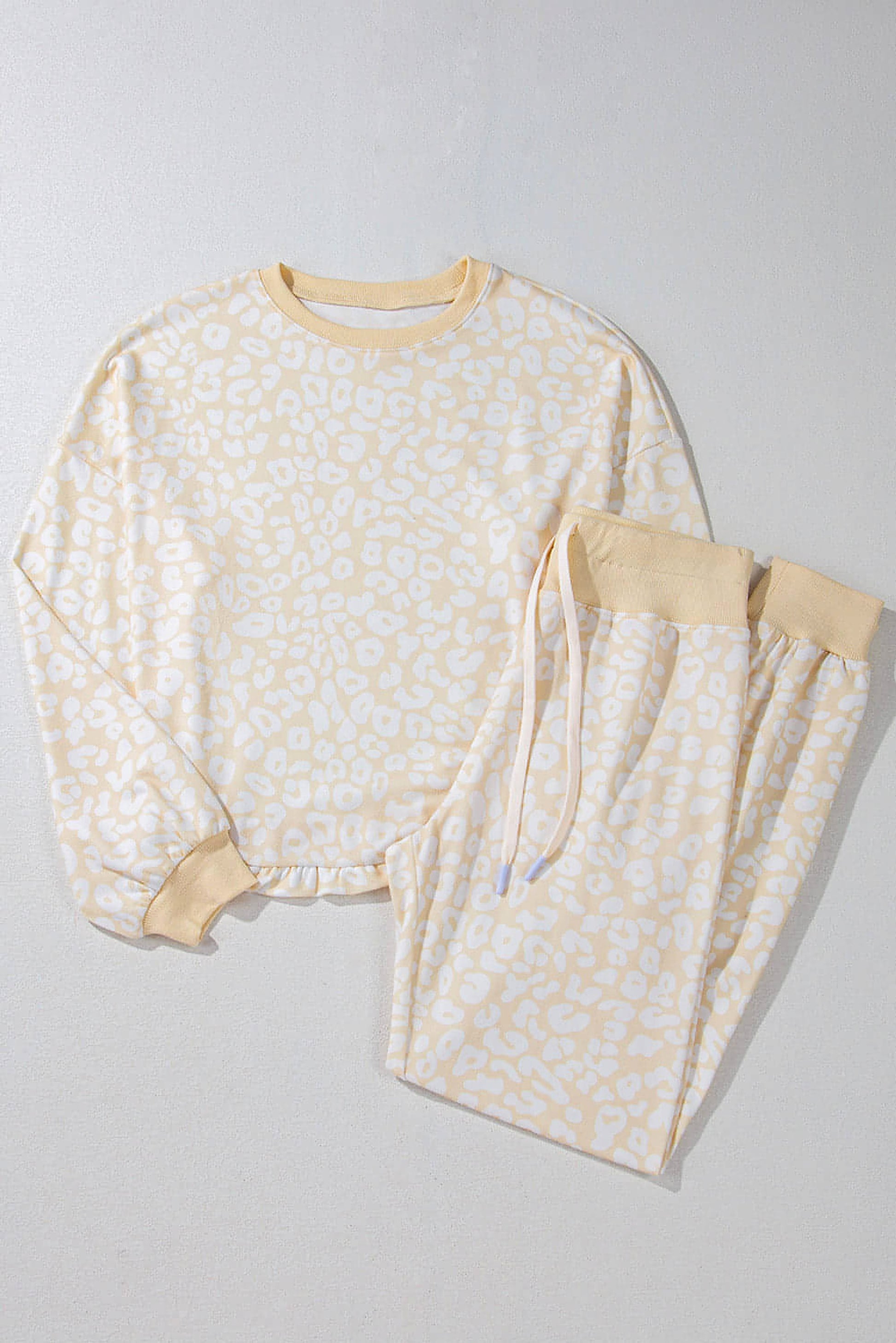 White Cheetah Print Two Piece Loose Fit Cozy Loungewear - enhanced image 8