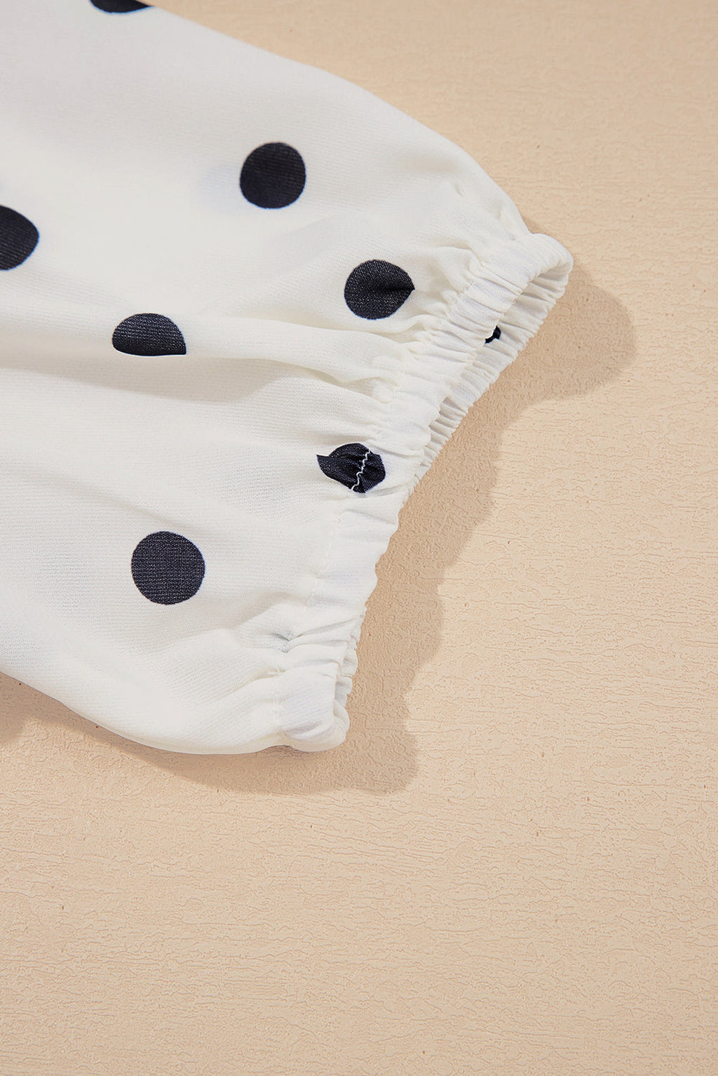 White Polka Dot Collared Lace up Font Puff Sleeve Peplum Top - enhanced image 8