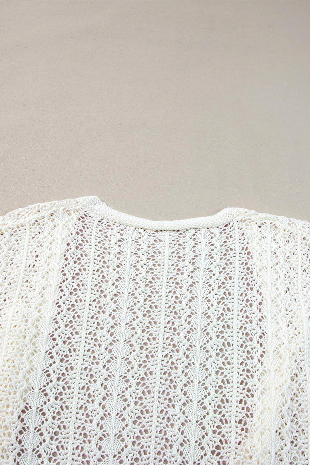 White Stylish Hollow Out Knit Drop Shoulder Cardigan - enhanced image 8