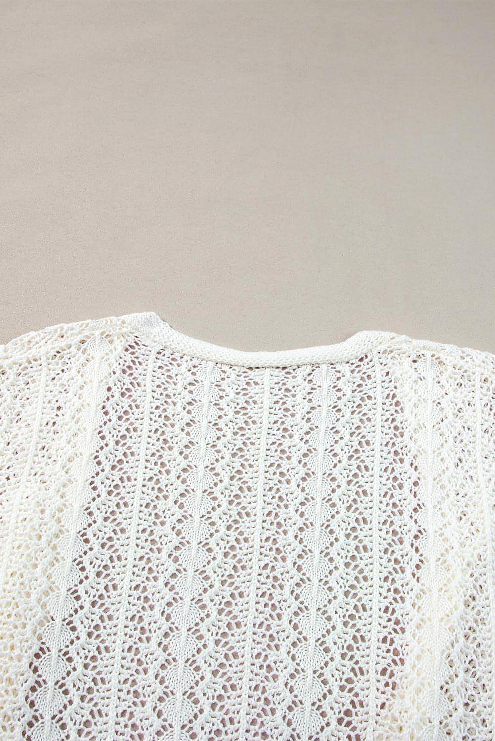 White Stylish Hollow Out Knit Drop Shoulder Cardigan - enhanced image 8