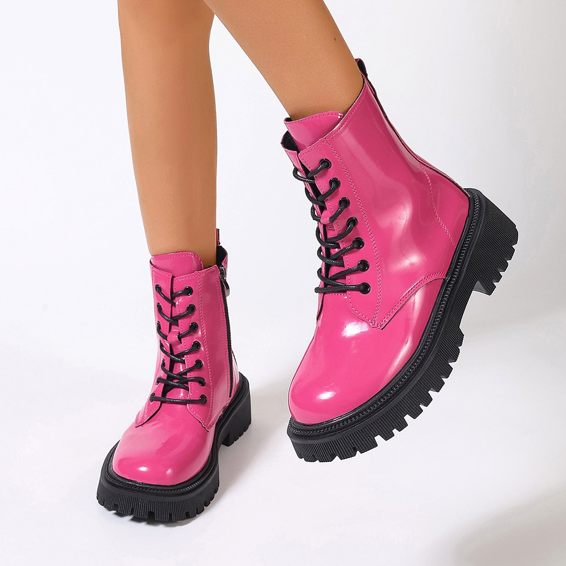 Women's Bright Leather Side Zipper Boots - enhanced image 8