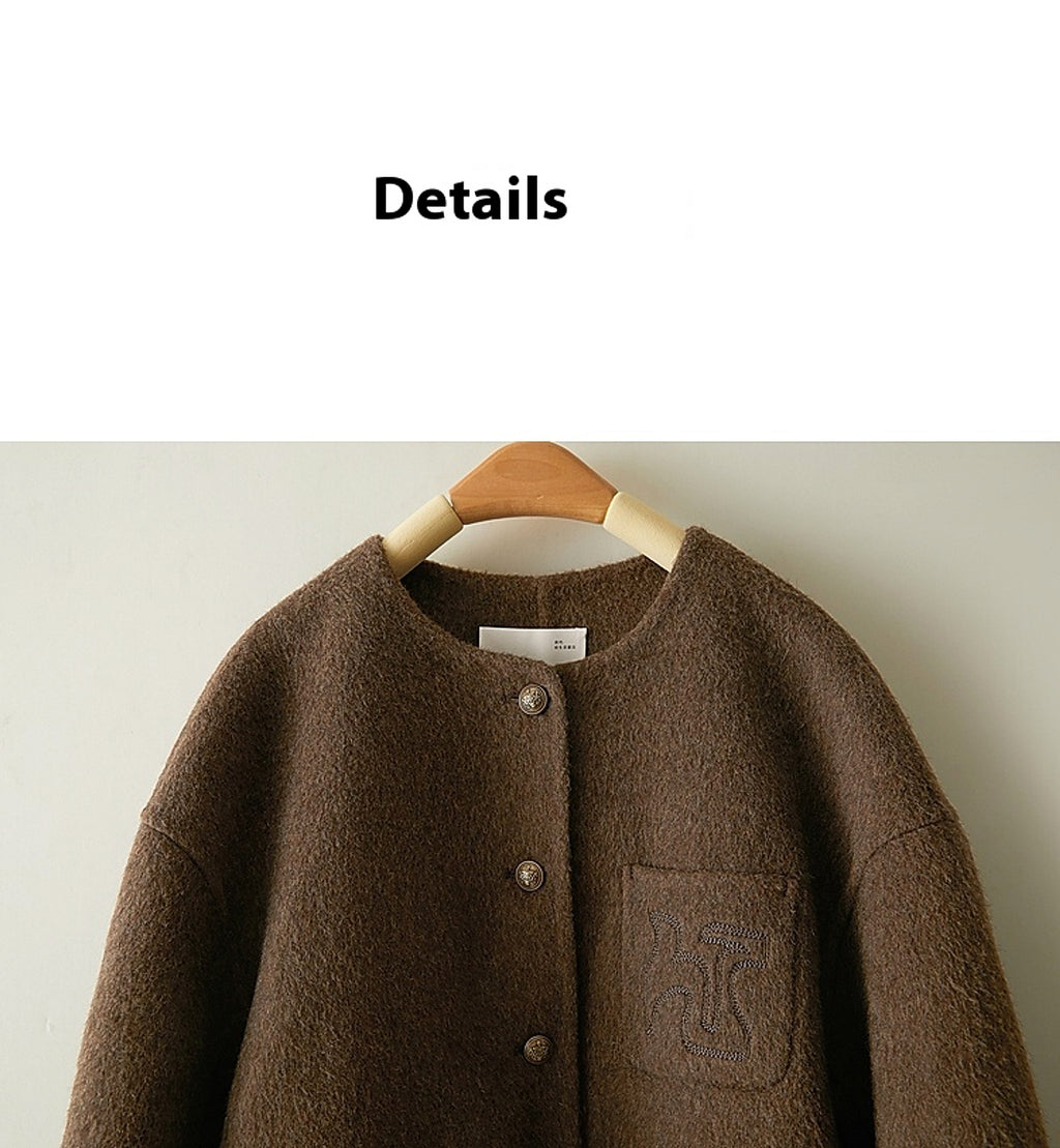 Women's Embroidered Wool Reversible Woolen Coat Slim-fit Coat - enhanced image 8