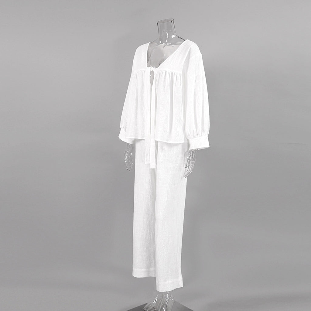 Women's Fashion Long Sleeve Double-layer Crepe Pajamas Trousers Loose Outfit - enhanced image 8