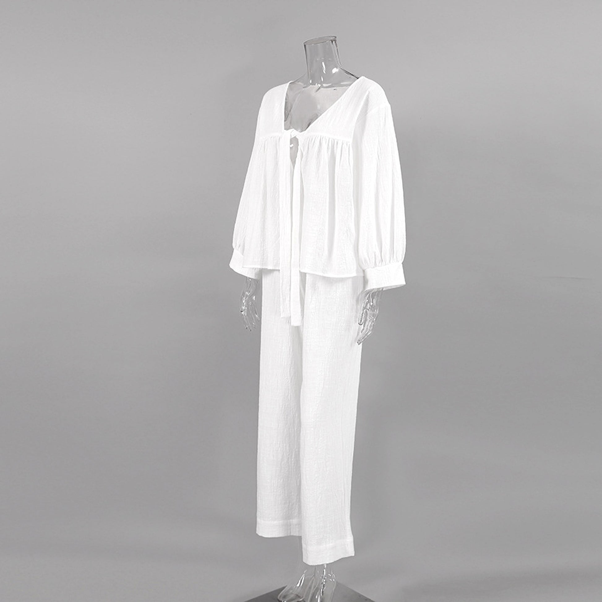 Women's Fashion Long Sleeve Double-layer Crepe Pajamas Trousers Loose Outfit - enhanced image 8