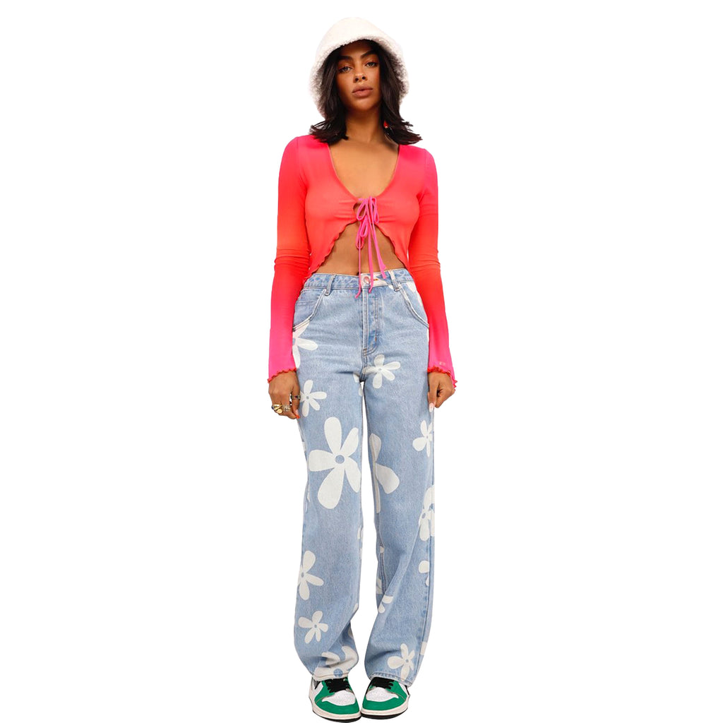 Women's Fashionable Simple Printed Straight Jeans - enhanced image 8