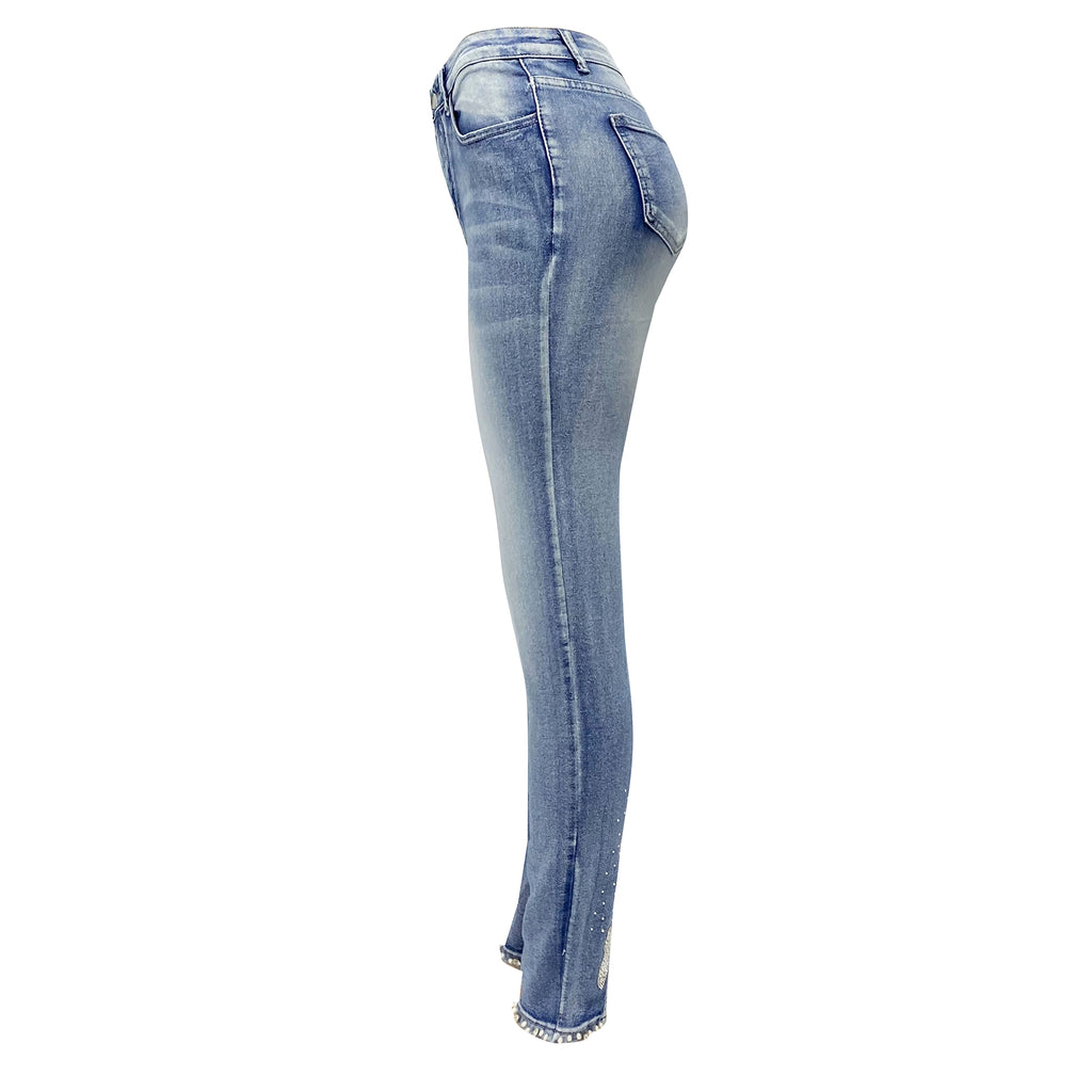 Women's Jeans European And American Trendy High Waist Beaded Skinny Tappered Pants - enhanced image 8