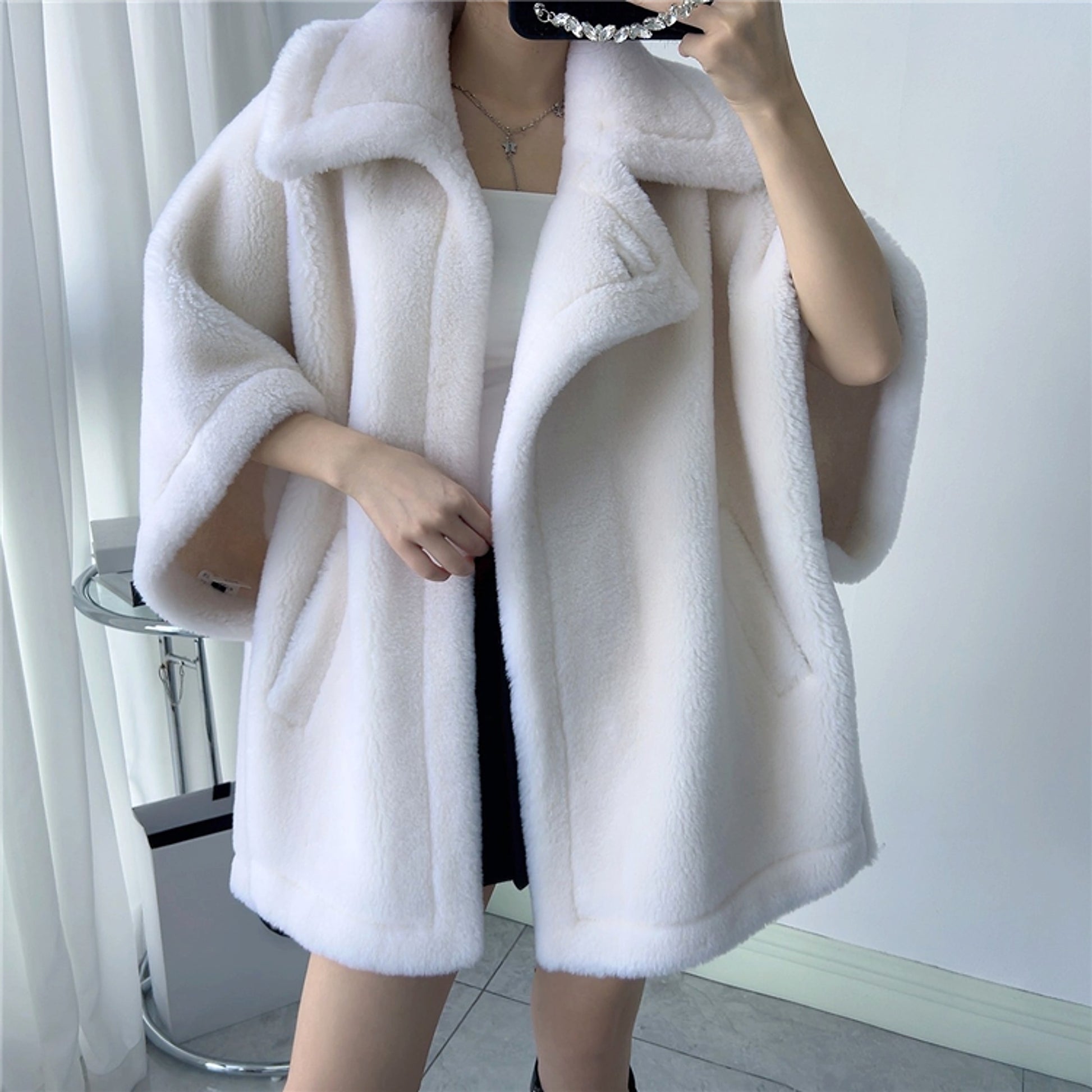 Women's Mid-length Loose Batwing Sleeve Lamb - enhanced image 8