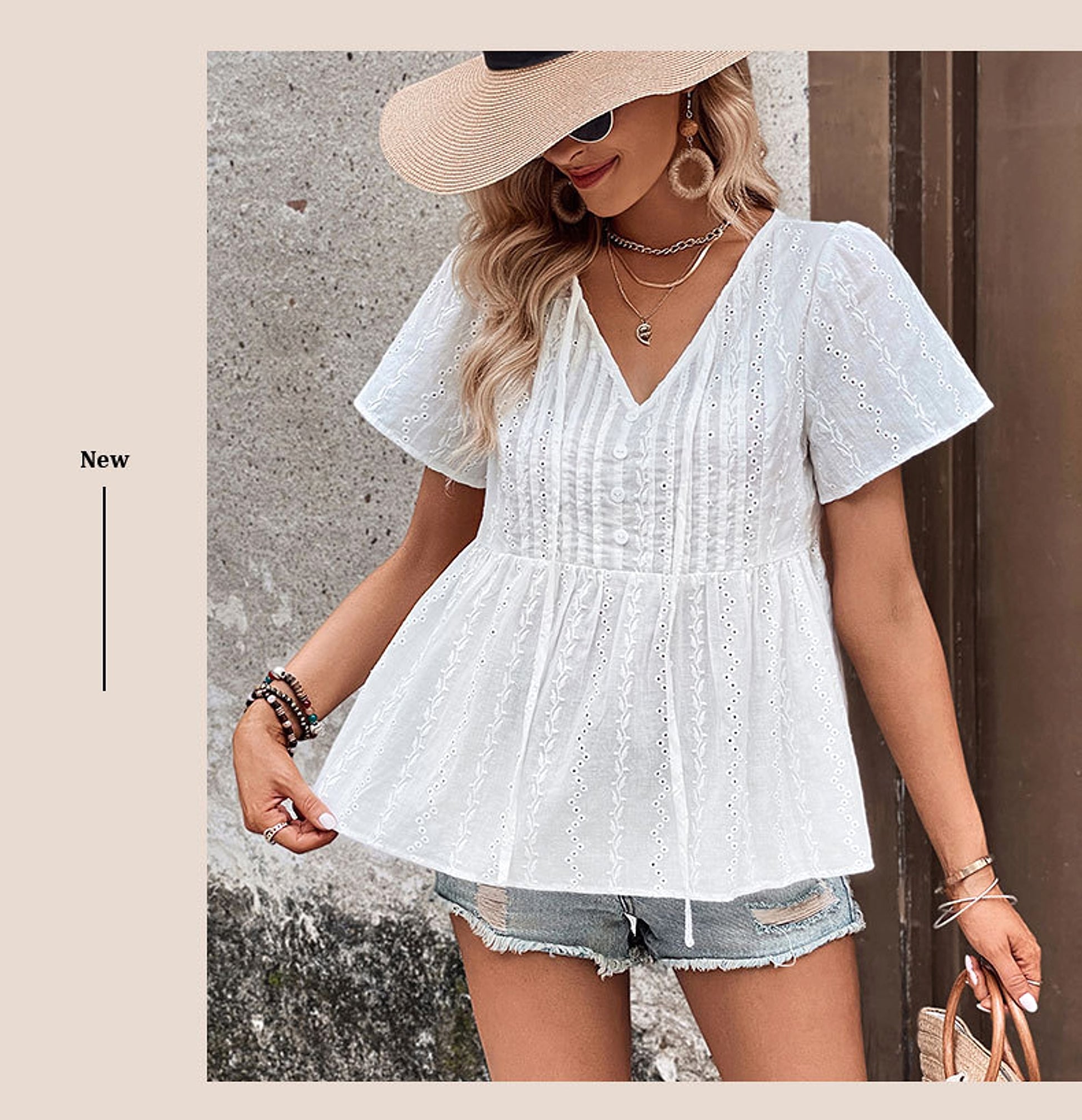 B1. Women's V-neck Stitching Shirt (T-Shirt) - enhanced image 8