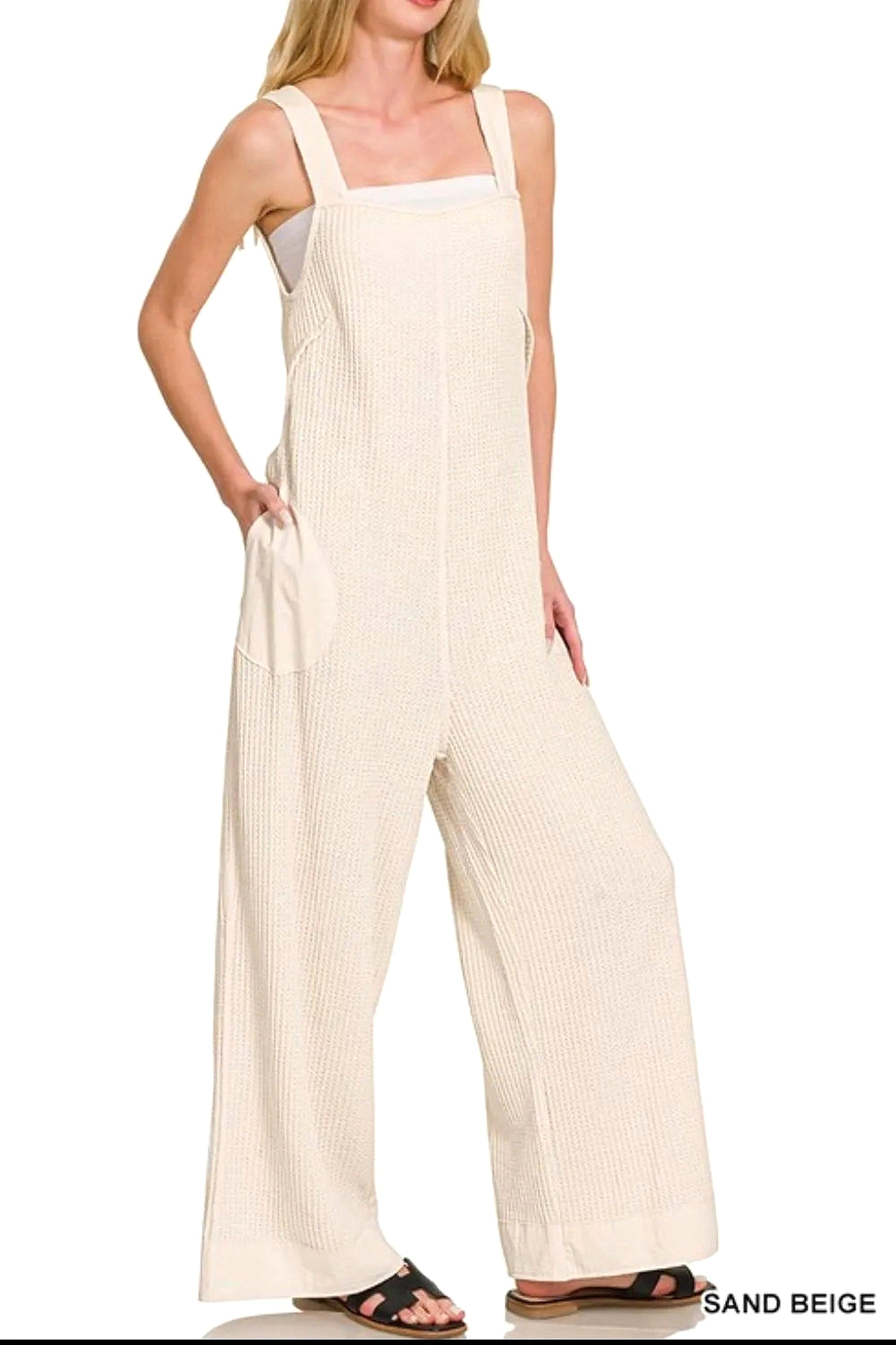 Zenana Knit Waffle Wide Leg Overalls - enhanced image 8