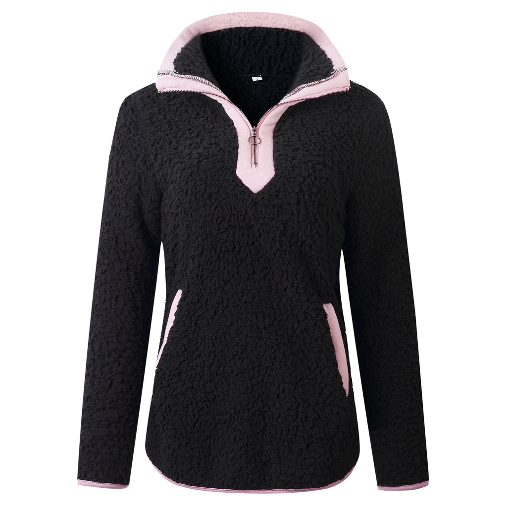 Zipper pocket high neck long sleeve women 's blouse sweater - enhanced image 8