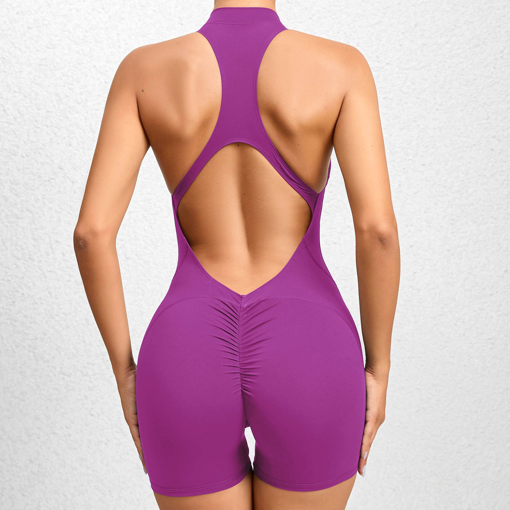 A1. Zippered Yoga Fitness Shorts Jumpsuit Leggings - enhanced image 8