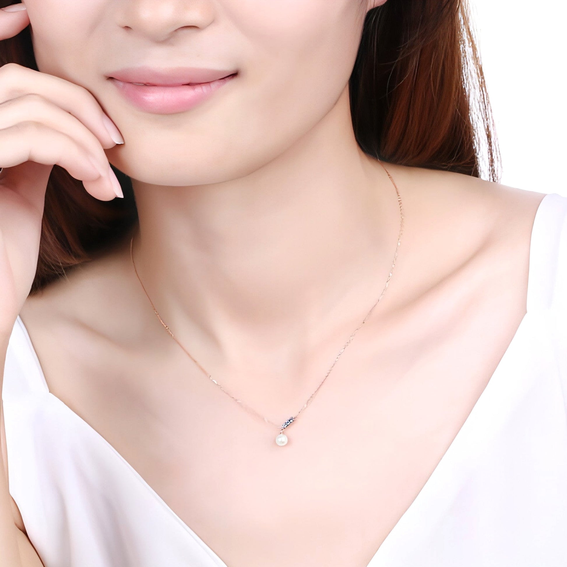 14K Rose Gold Jewelry New Korean Pearl Necklace Pendant all-match gold custom simple and elegant fashion wholesale - enhanced image 9