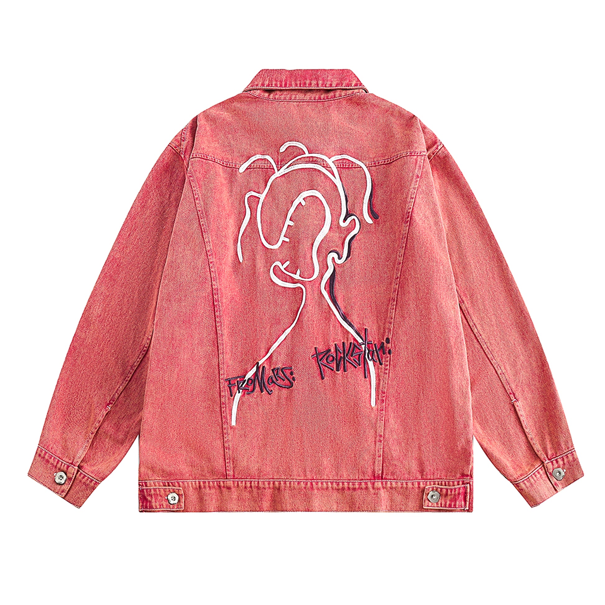 Abstract Embroidered Washed Denim Jacket - enhanced image 9