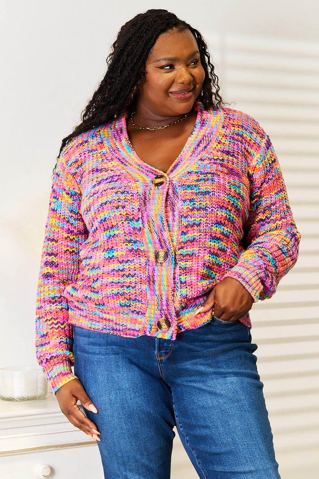 Angel Wings Woven Right V-Neck Long Sleeve Cardigan - enhanced image 9