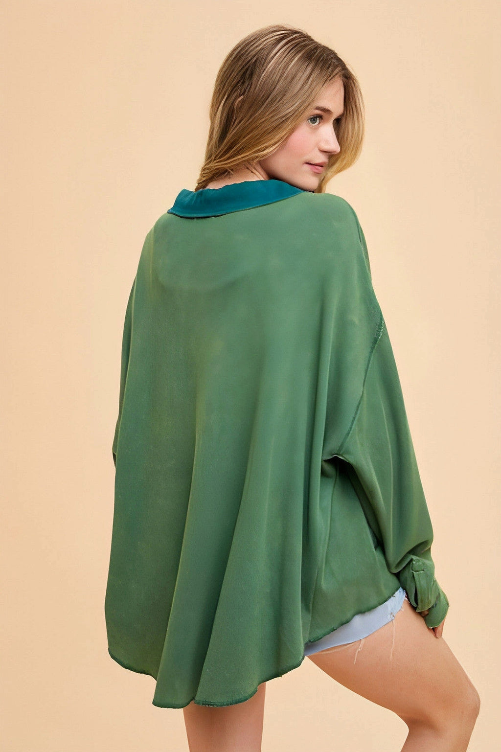 Annie Wear Waffle-Knit Mineral Washed Button Down Shirt - enhanced image 9