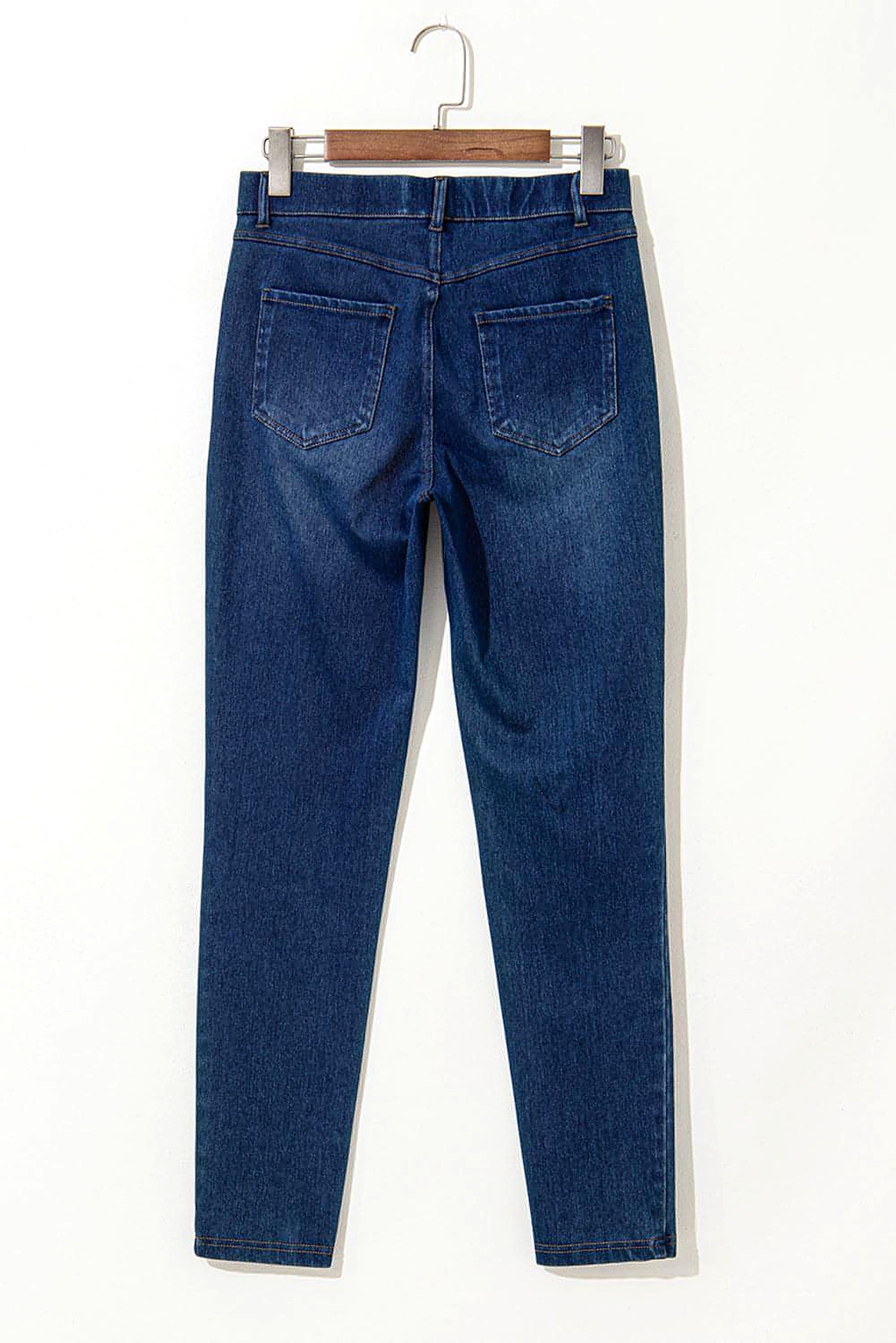 Ashleigh Blue Multiple Pockets Straight Leg Washed Stretchy Knit Casual Jeans - enhanced image 9