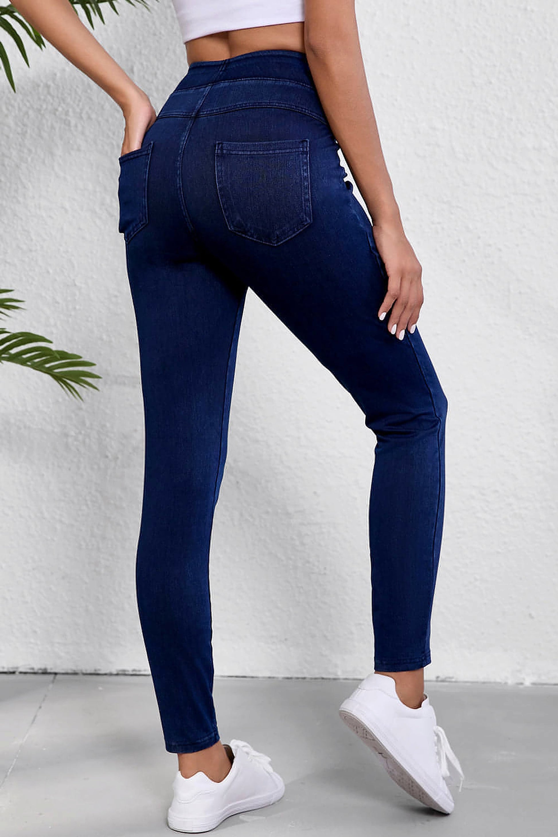 Ashleigh Blue Solid Color High Waist Stretchy Slim Fit Jeggings - enhanced image 9
